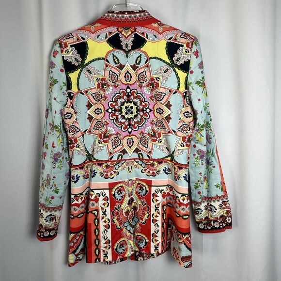 Alice + Olivia Nate Euphoria Mixed Print Linen Blend Fitted Blazer Jacket Large - Picture 5 of 13